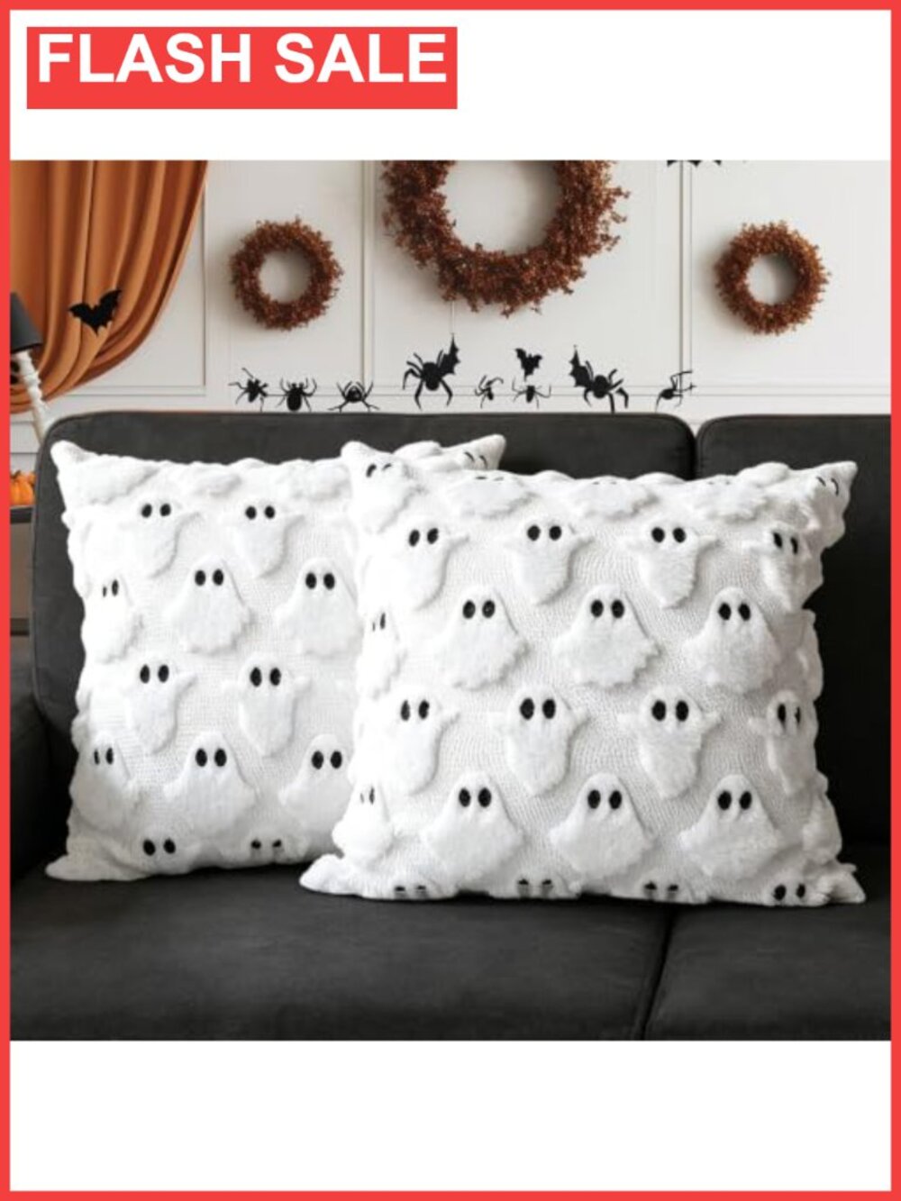 Halloween Ghost Throw Pillow Covers 18x18 Set of 2 Polyester Faux Fur Square